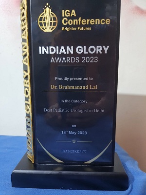 Received Indian Glory Awards 2023 as Best Pediatric Urologist in Delhi. Dr Brahmanand Lal Senior Consultant Pediatric Surgeon and Pediatric Urologist